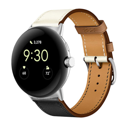 Applicable To Google Watch Microfiber PU Leather Contrast Color Strap