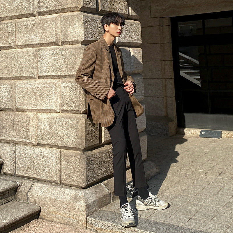 Korean Plaid Blazer for Men | Stylish Spring Casual Suit