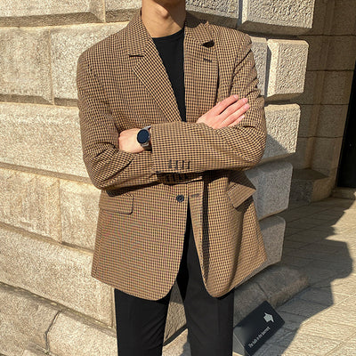 Korean Plaid Blazer for Men | Stylish Spring Casual Suit