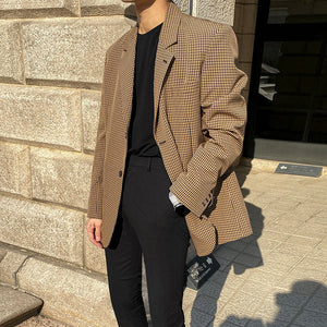 Korean Plaid Blazer for Men | Stylish Spring Casual Suit