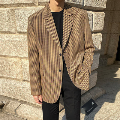 Korean Plaid Blazer for Men | Stylish Spring Casual Suit
