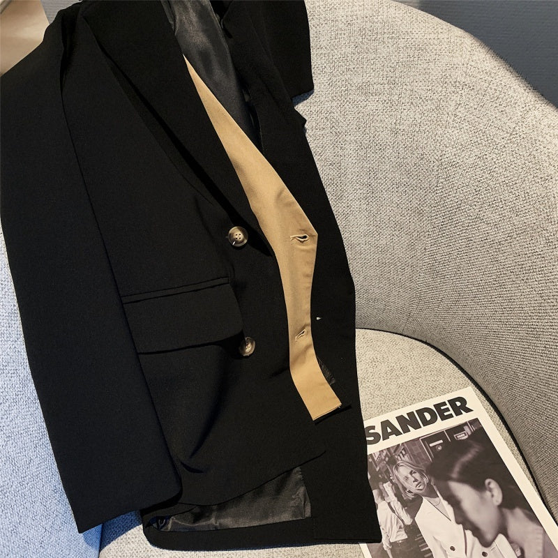 Design Sense Fashionable Foreign Style Loose Casual Small Suit Women''s Korean Autumn Temperament Splicing Cool Wind Suit Coat