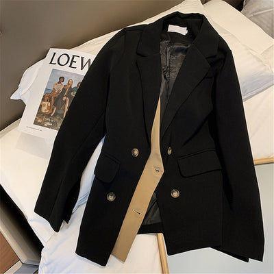 Design Sense Fashionable Foreign Style Loose Casual Small Suit Women''s Korean Autumn Temperament Splicing Cool Wind Suit Coat