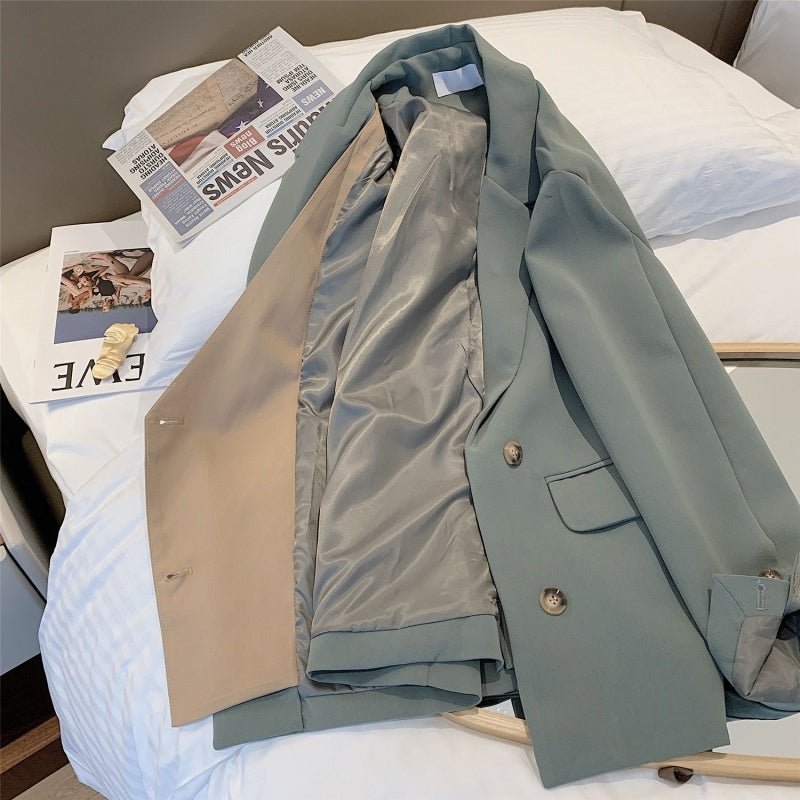 Design Sense Fashionable Foreign Style Loose Casual Small Suit Women''s Korean Autumn Temperament Splicing Cool Wind Suit Coat