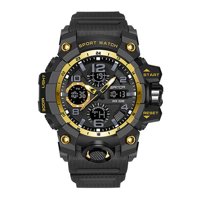 Men Dual Display Quartz Sports Watches Multi-Function Waterproof Male Stopwatch Wristwatch