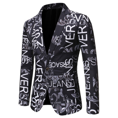 Trendy Letter Print Slim Suit for Men – Stylish Fit