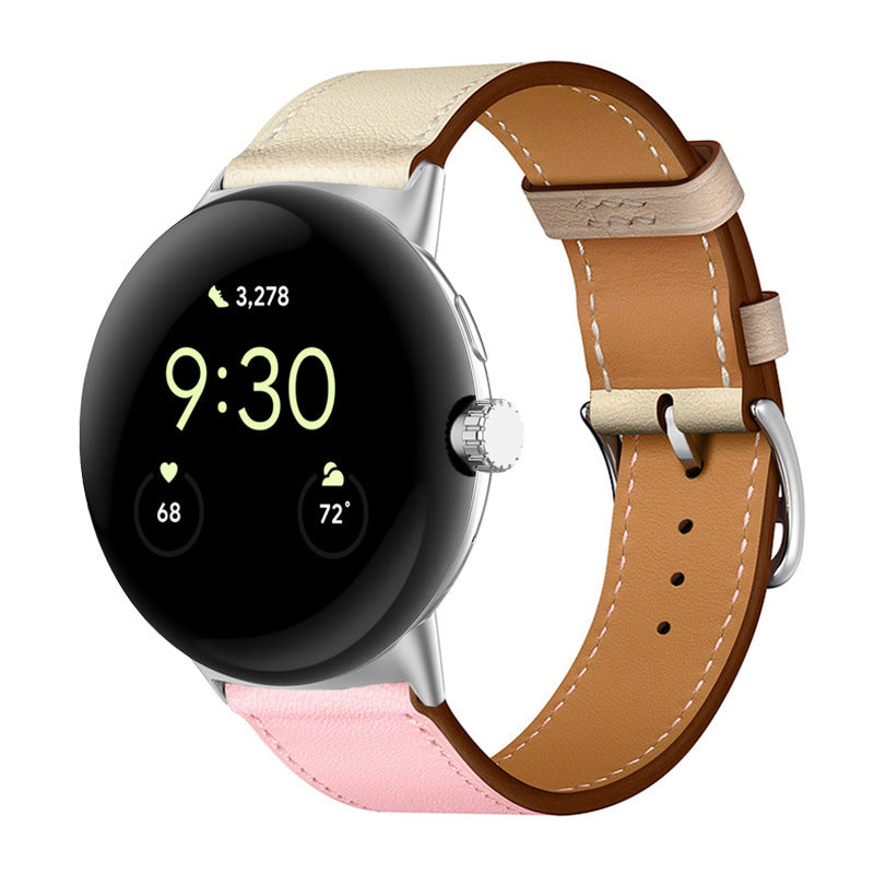 Applicable To Google Watch Microfiber PU Leather Contrast Color Strap