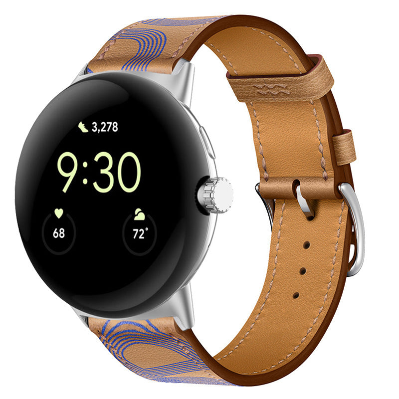 Applicable To Google Watch Microfiber PU Leather Contrast Color Strap