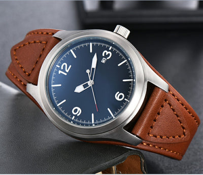 Luminous calendar leather strap men's watch