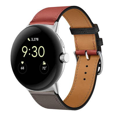 Applicable To Google Watch Microfiber PU Leather Contrast Color Strap