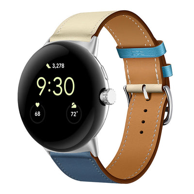 Applicable To Google Watch Microfiber PU Leather Contrast Color Strap