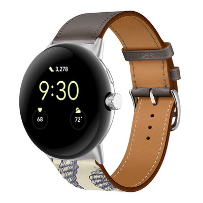 Applicable To Google Watch Microfiber PU Leather Contrast Color Strap