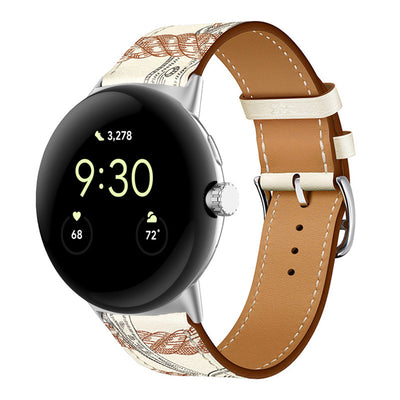 Applicable To Google Watch Microfiber PU Leather Contrast Color Strap