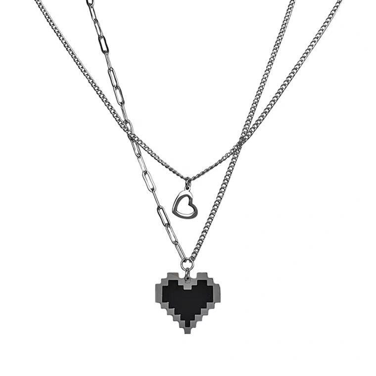 Black Mosaic Love Pixel Stacked Necklace