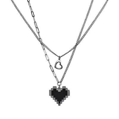 Black Mosaic Love Pixel Stacked Necklace