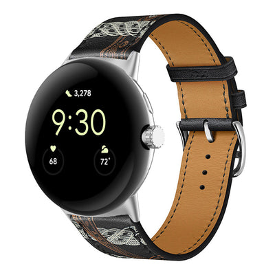 Applicable To Google Watch Microfiber PU Leather Contrast Color Strap