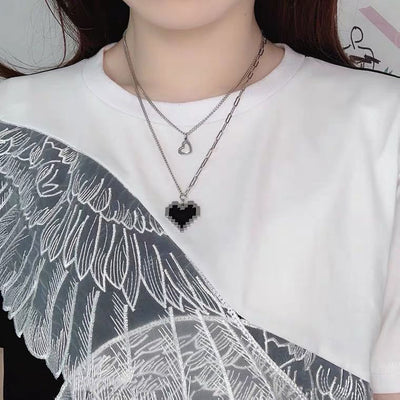 Black Mosaic Love Pixel Stacked Necklace