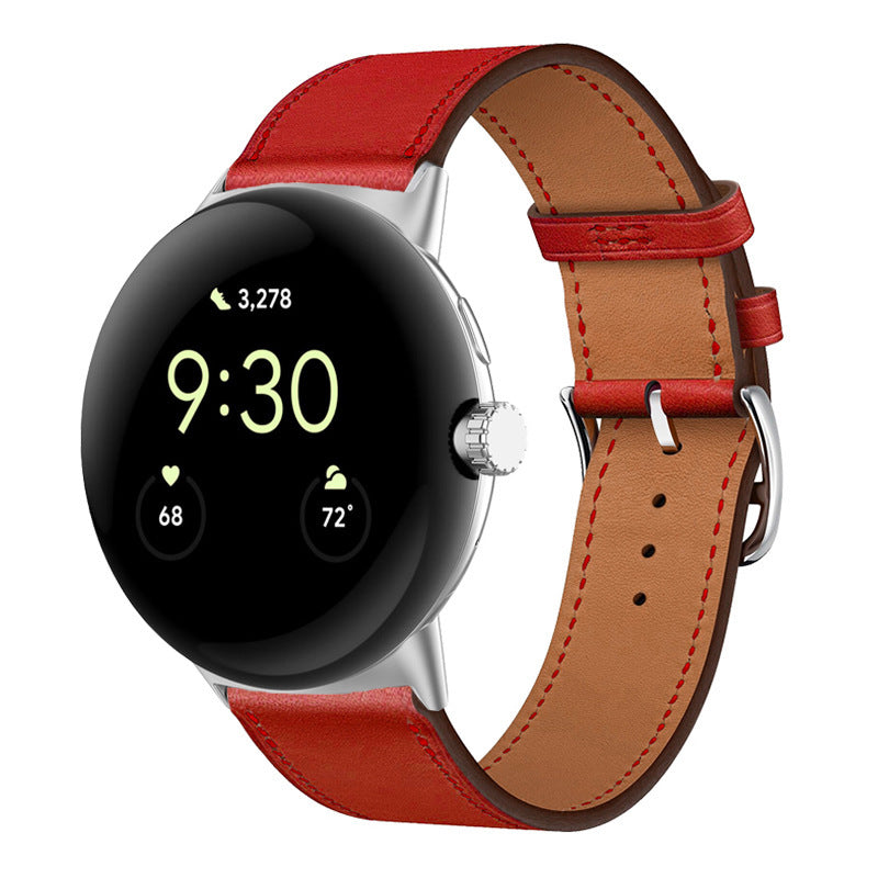 Applicable To Google Watch Microfiber PU Leather Contrast Color Strap