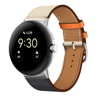 Applicable To Google Watch Microfiber PU Leather Contrast Color Strap