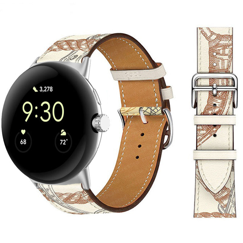Applicable To Google Watch Microfiber PU Leather Contrast Color Strap