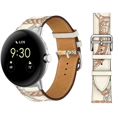 Applicable To Google Watch Microfiber PU Leather Contrast Color Strap