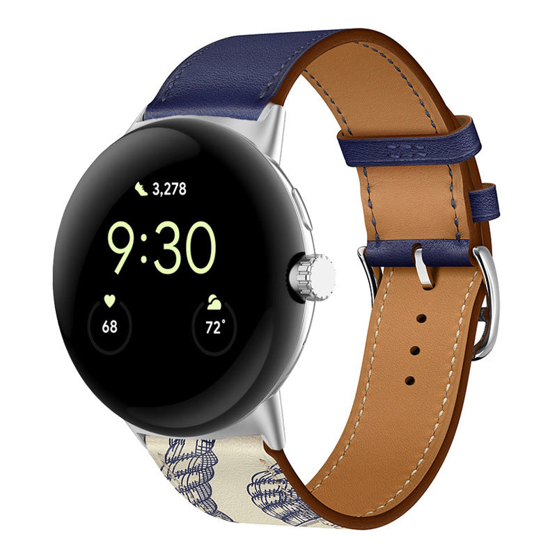Applicable To Google Watch Microfiber PU Leather Contrast Color Strap
