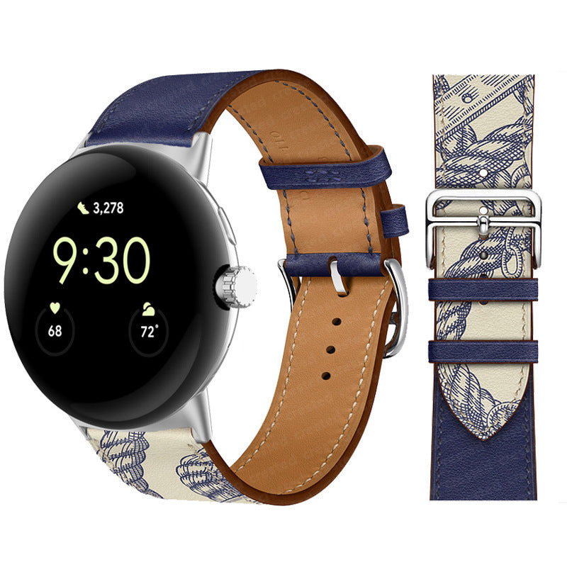 Applicable To Google Watch Microfiber PU Leather Contrast Color Strap