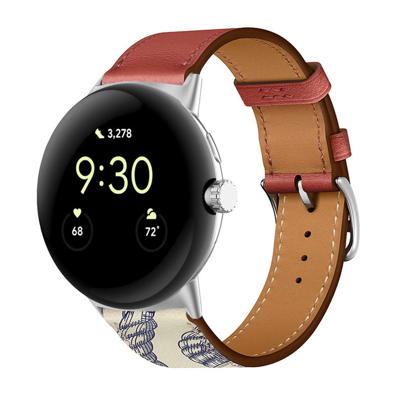 Applicable To Google Watch Microfiber PU Leather Contrast Color Strap